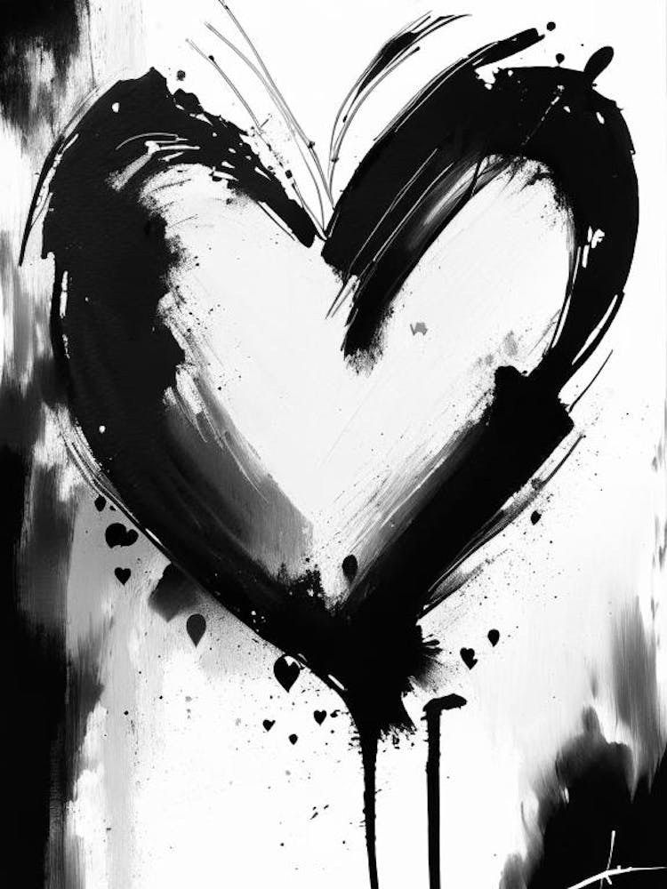 Abstract Heart 1, Symbol Black And White Painting