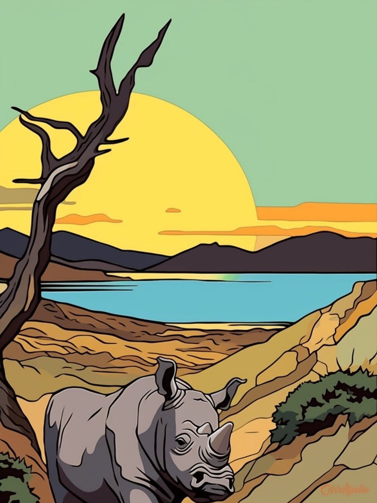Rhino & The Sunset In The Dry Landscape 3