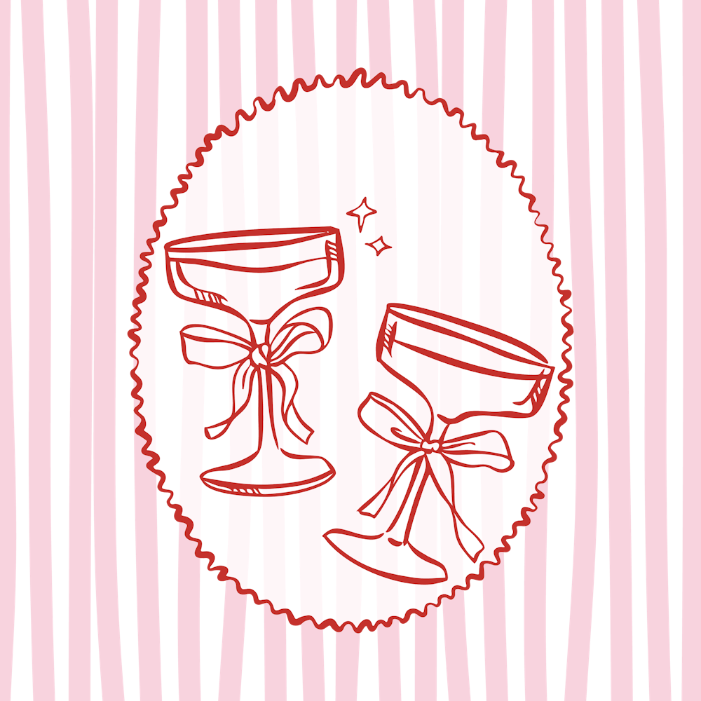 Champagne Glasses On Striped Pink Background 1