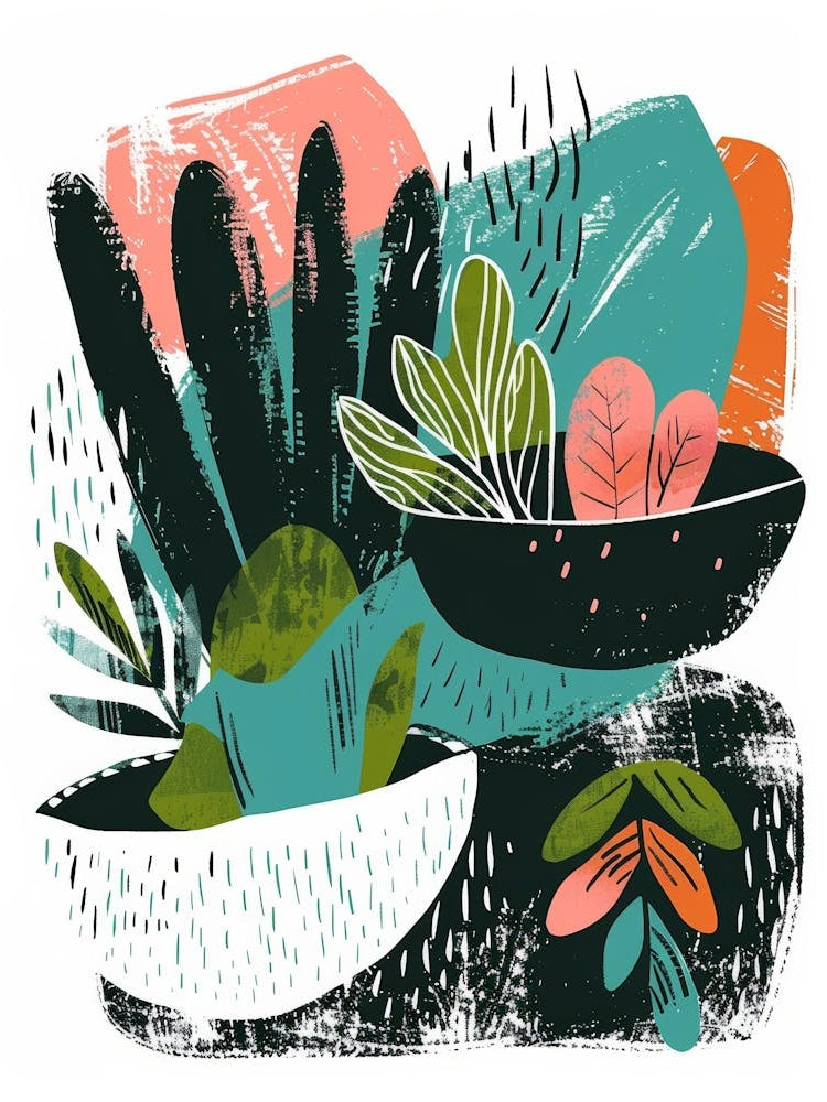 Illustration Of Plants In Bowls