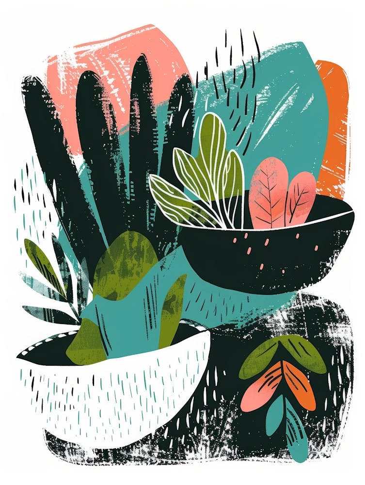 Illustration Of Plants In Bowls