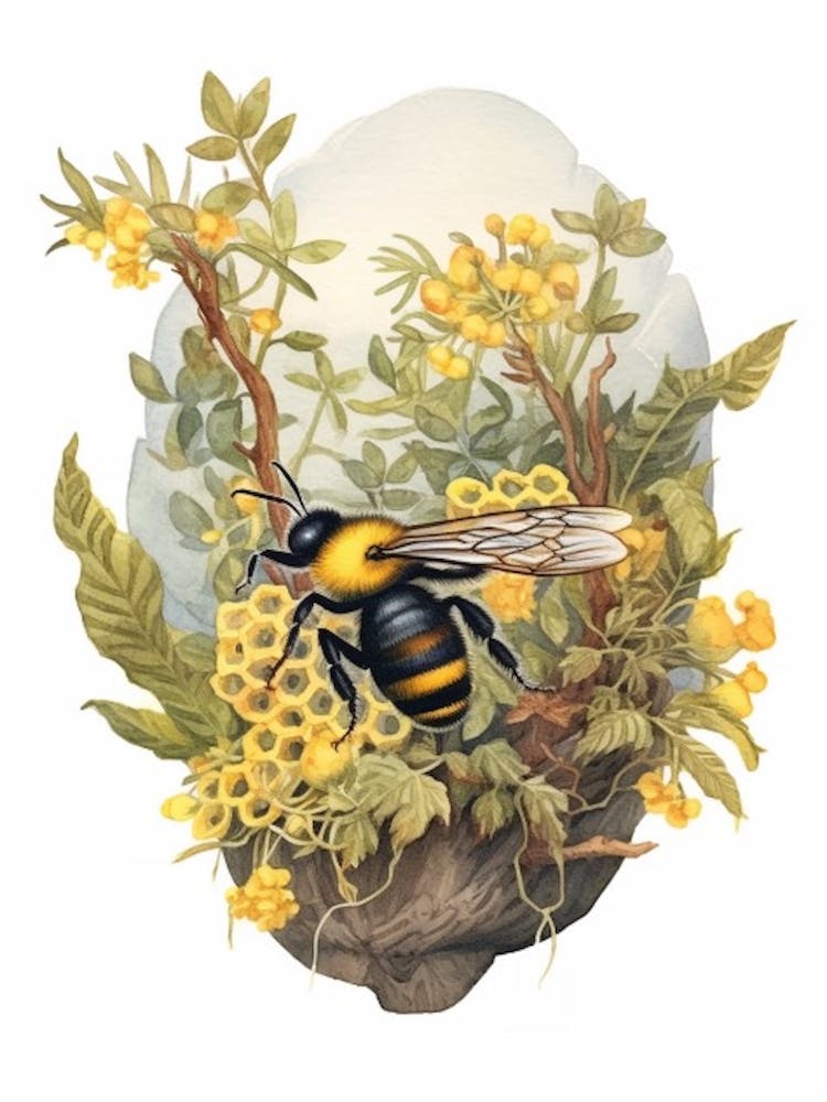 Yellow Faced Bumble Beehive Watercolour Illustration 3