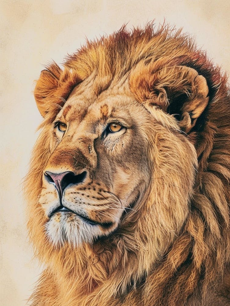 Barbary Lion Portrait Close Up Illustration 1
