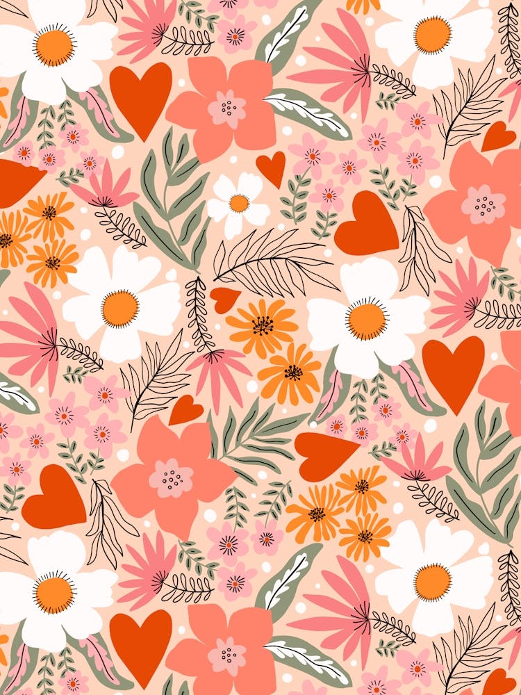 Pink Floral Love Pattern