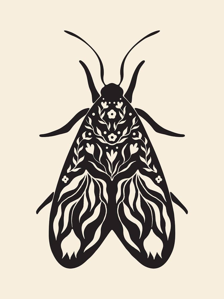 Folk Art Moth 02 - Ink