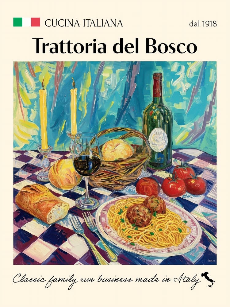 Trattoria Del Bosco Trattoria Italian Poster Food Kitchen