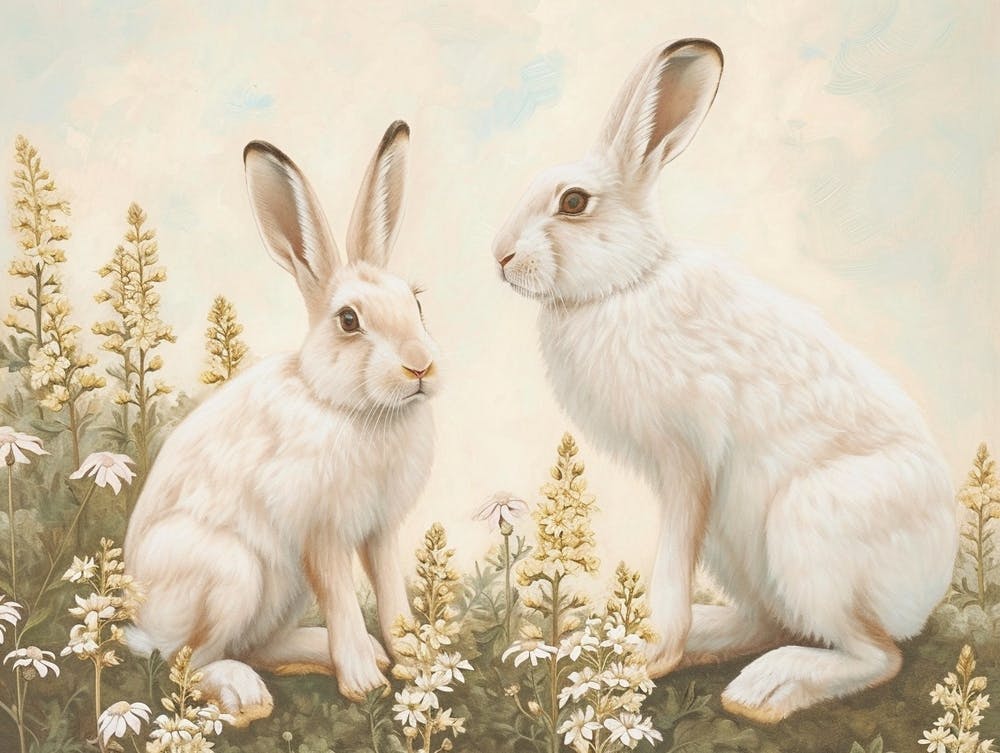 Illustration Animale Florale Lièvre Arctique 1