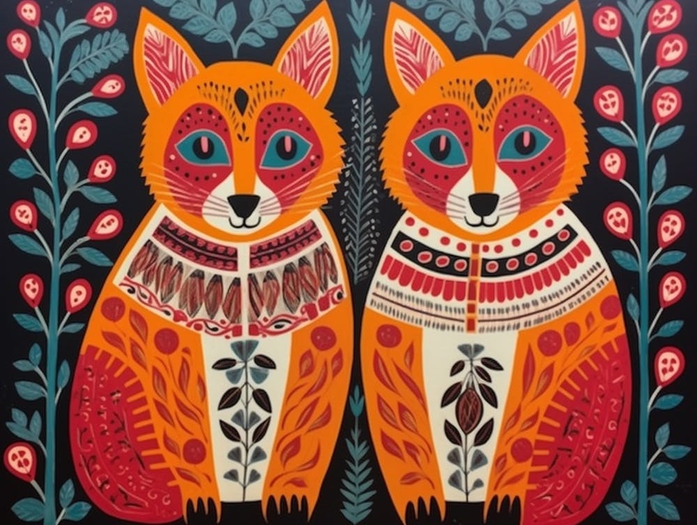 Red Panda 4 Folk Style Animal Illustration