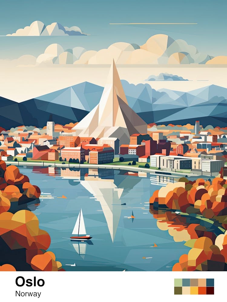 Oslo, Norway, Geometric Illustration 2 Poster