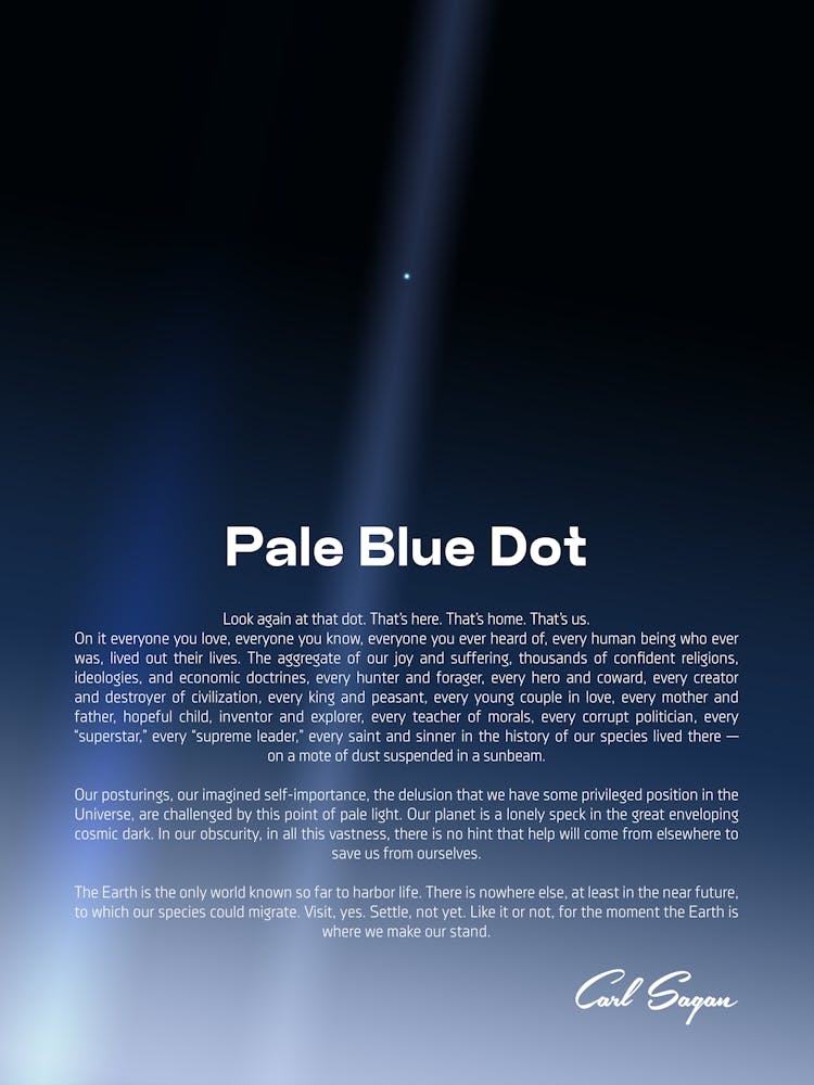 Pale Blue Dot poster, NASA Voyager 1 with Carl Sagan quote — Space poster, science print 1