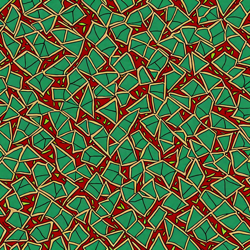 A Tile Pattern Featuring Abstract Geometric Shapes, Rustic Green And Red Colors, Flat Art, 196