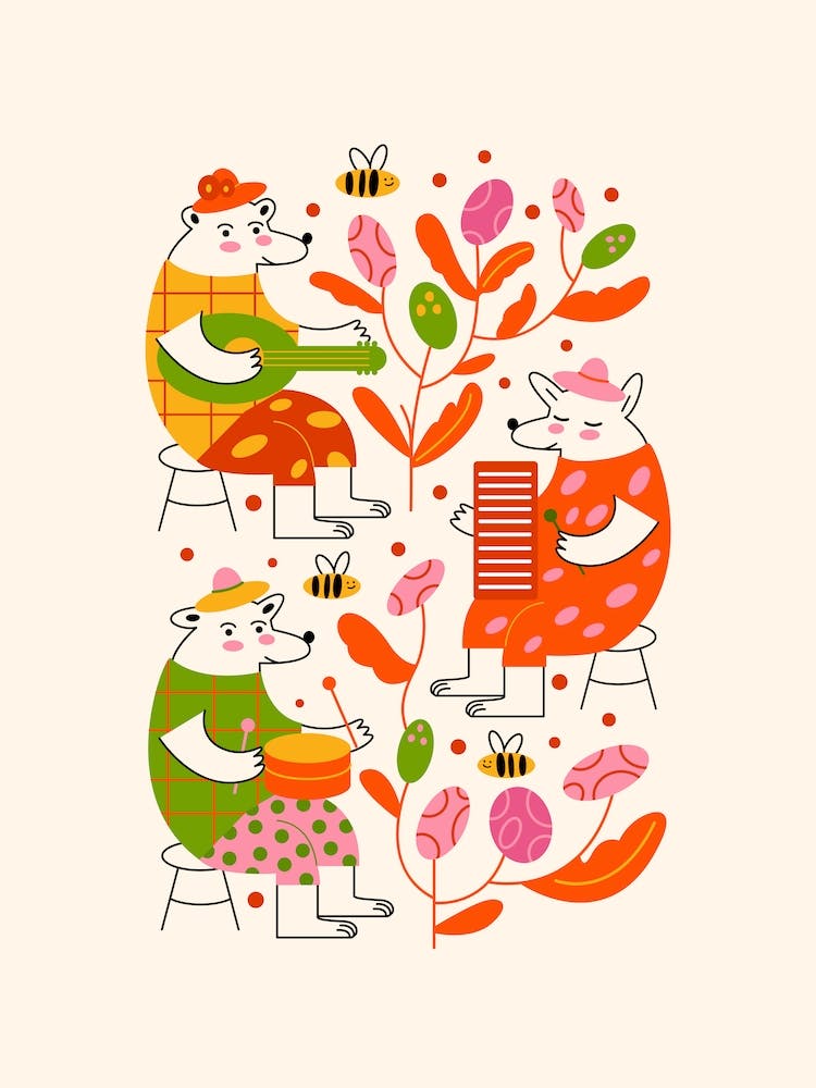 Ensemble d'Oiseaux Jouant de la Musique Fleur 1
