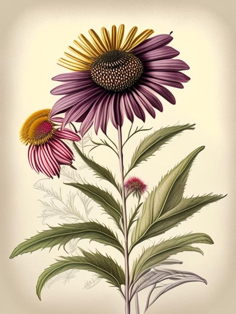 Echinacea Spices And Herbs Retro Drawing 1