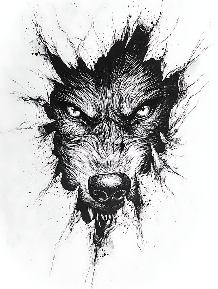 Angry Wolf Watching from Wall Hole 14