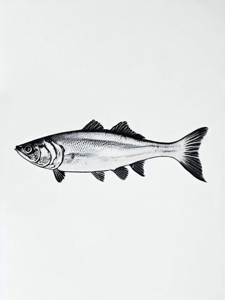 Cod Fish Black & White Drawing