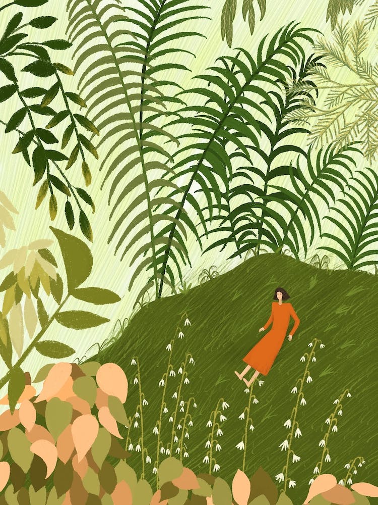 A Girl Sliding Down The Green Hill