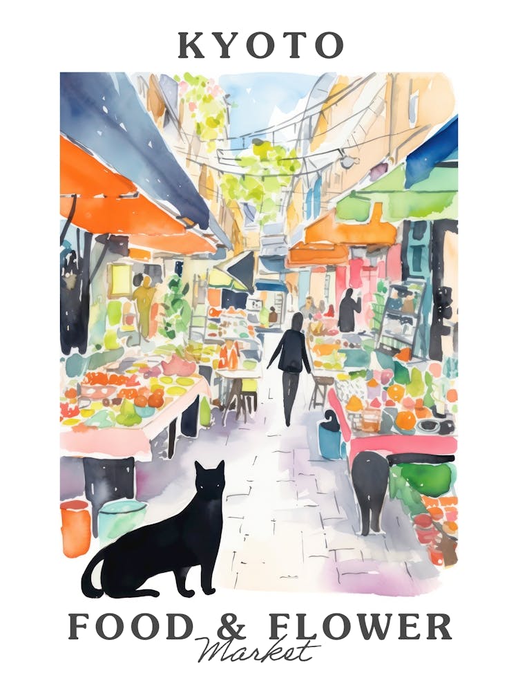 Marché Alimentaire avec Chats à Kyoto 4 Affiche