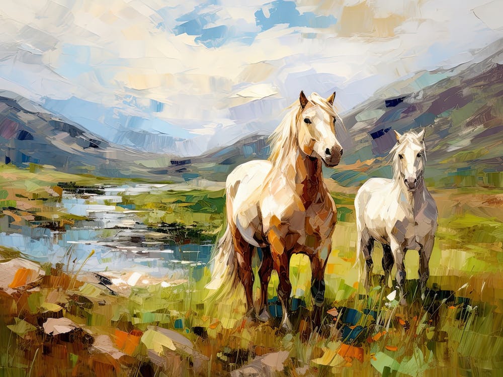 Horses Painting In Scottish Highlands, Scotland, Landscape 4