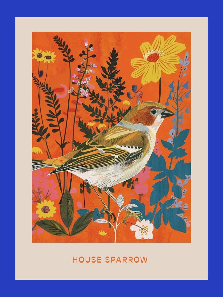Spring Birds Poster House Sparrow 1