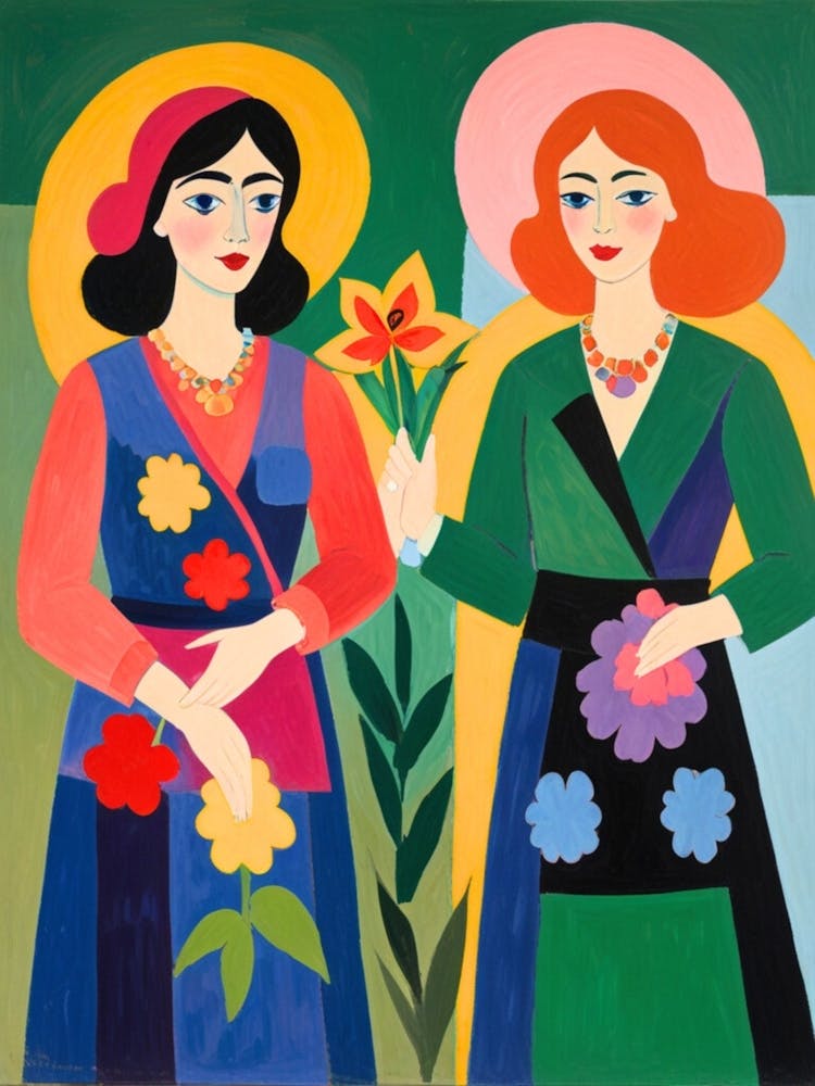 Zwei Frauen Mit Blumen 2