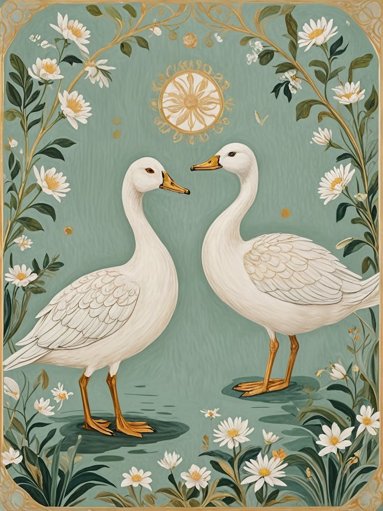 Two White Geese Floral
