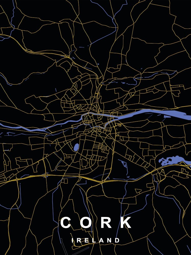 Cork Ireland City Map Black and Gold