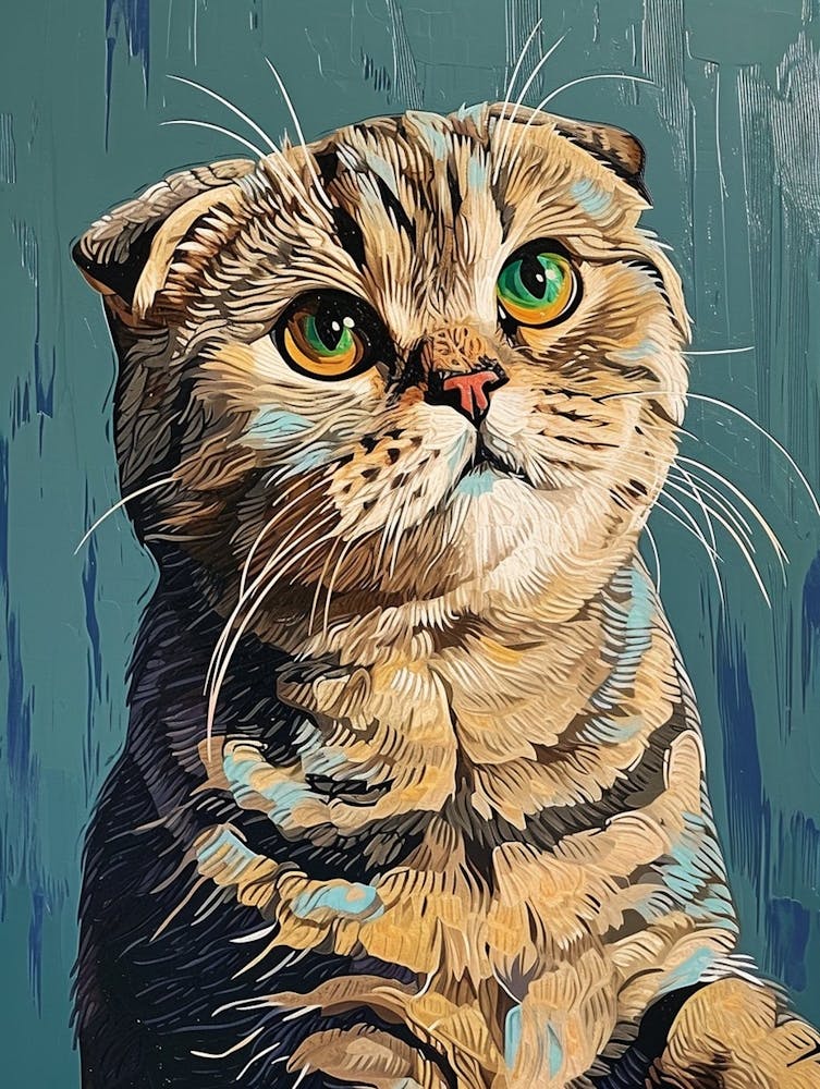 Scottish Fold Cat Relief Illustration 2