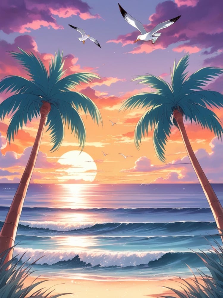 Sunset With Palm Trees 1