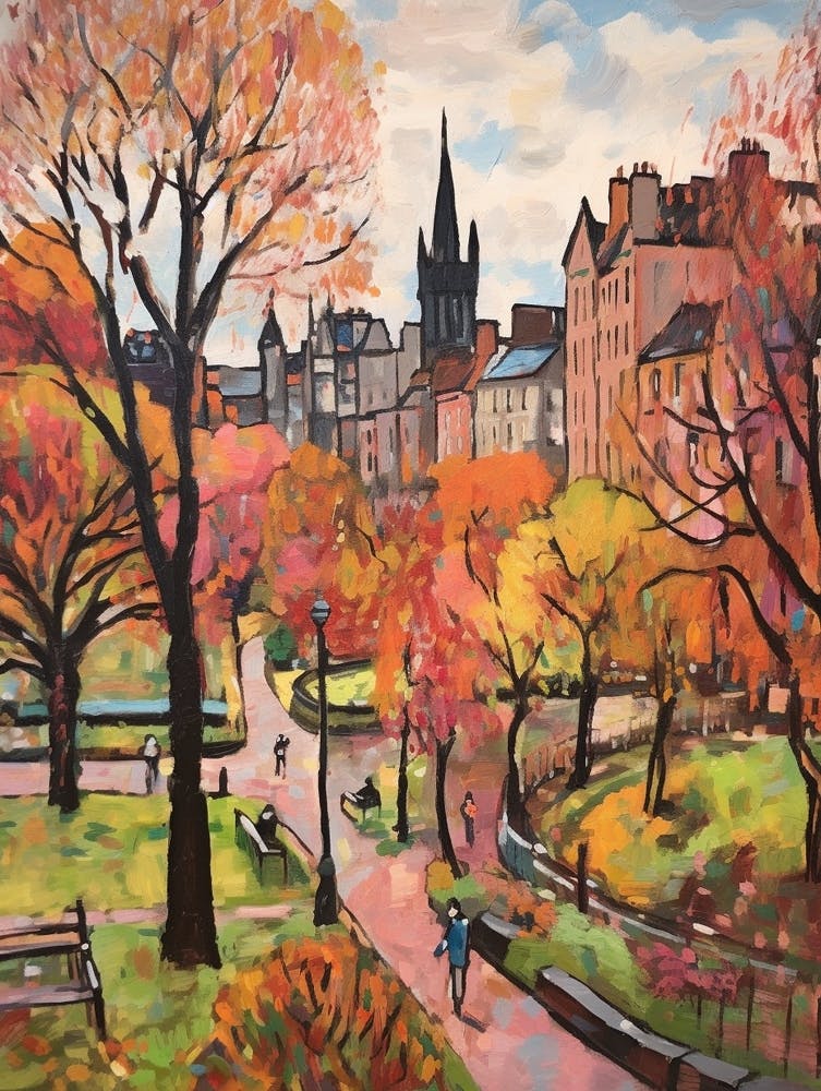 Autumn City Park Painting Princes Street Gardens Edinburgh 1