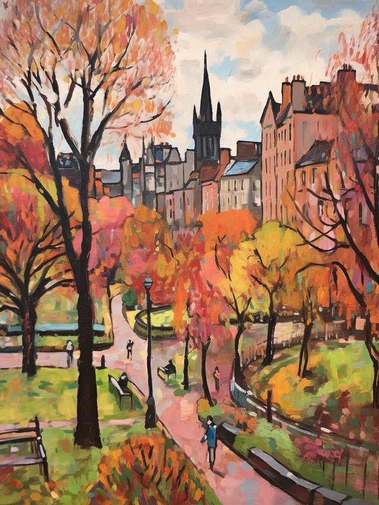 Autumn City Park Painting Princes Street Gardens Edinburgh 1
