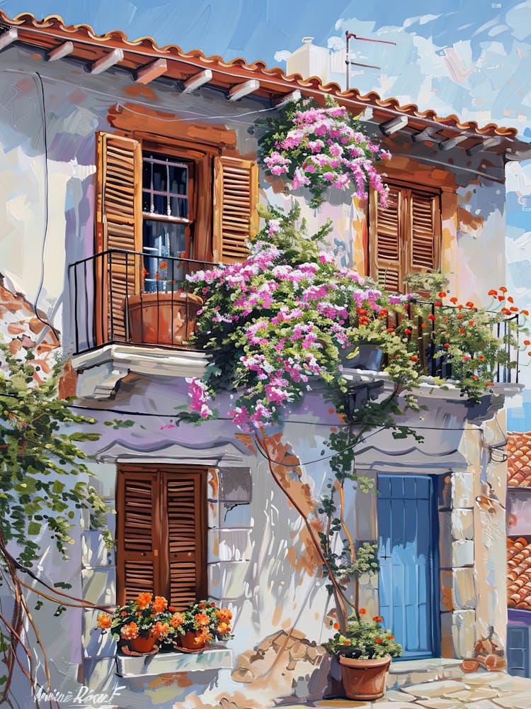 Blick vom Balkon Gemälde in Athen 1