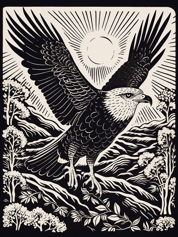 S/W Vogel Linolschnitt Fischadler 1