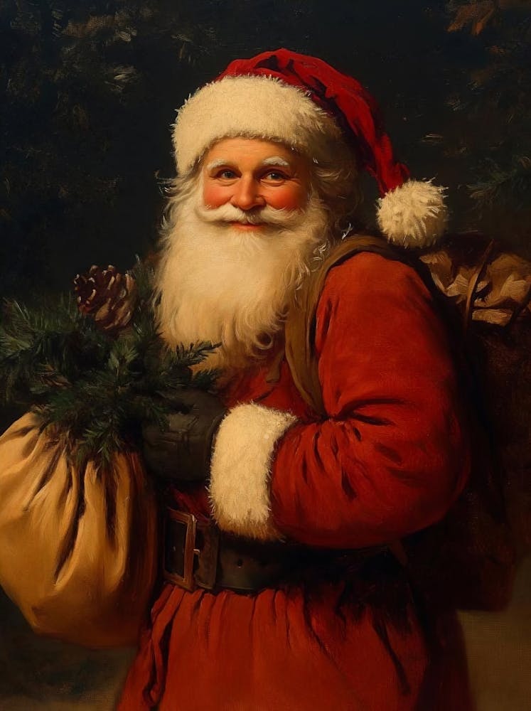 Vintage Weihnachtsmann-Porträt-Kunstdruck, Weihnachtliche druckbare Wandkunst, Wintergemälde, Rustikale Winterdekoration, Weihnachtsgeschenk