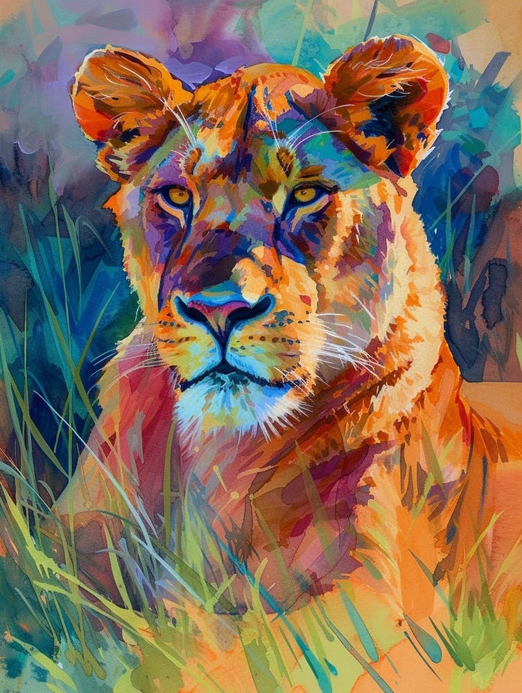 Masai Lion Lioness On The Prowl Fauvist Painting 2