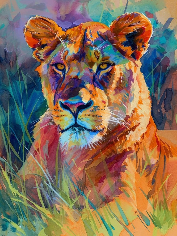 Masai Lion Lioness On The Prowl Fauvist Painting 2