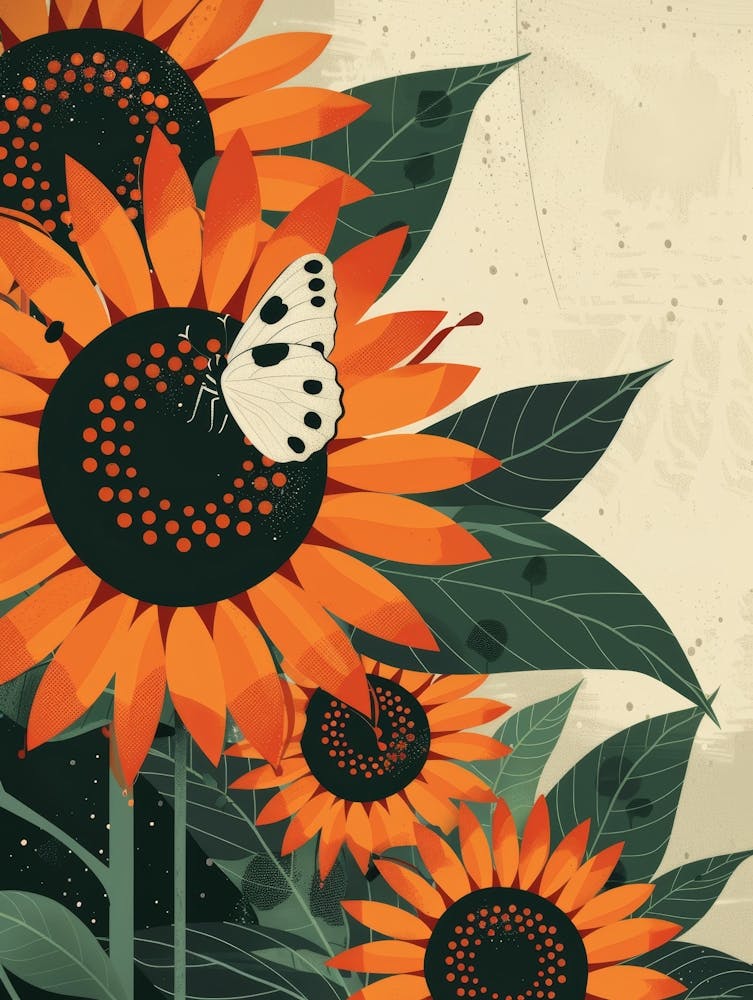 Sunflowers And Butterflies Vector