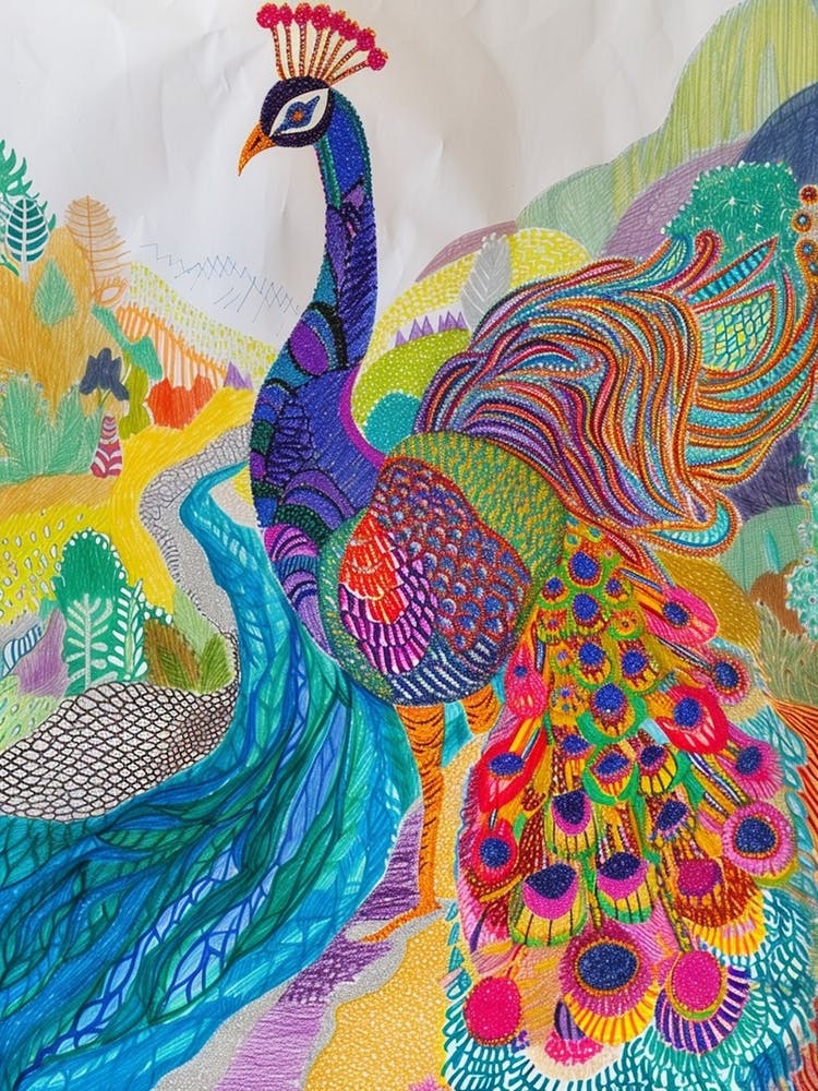 Colourful Pattern Peacock By The River 1