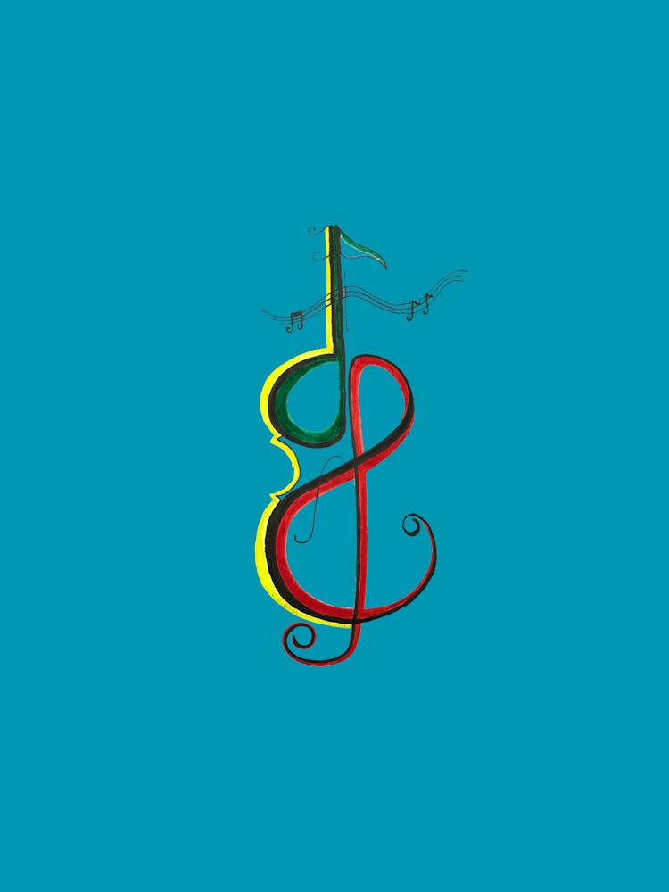 Violin as Musical notes in red green and yellow by DollyJ