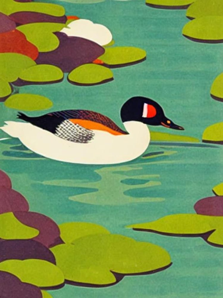 Grebe 2 Midcentury Illustration Bird