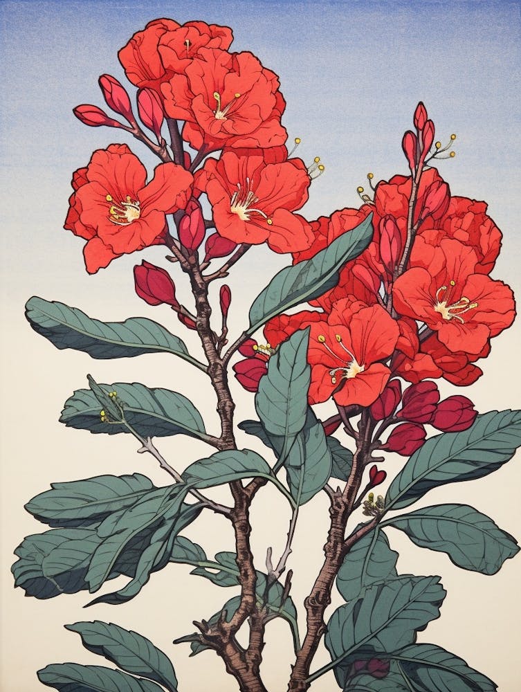 Hanakotoba Crape Myrtle 2 Vintage Botanical Woodblock