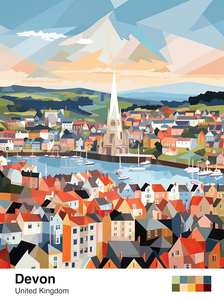 Devon, United Kingdom, Geometric Illustration 4 Poster