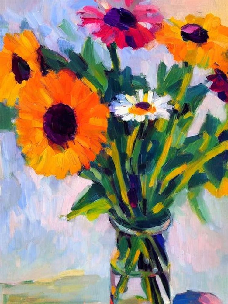 Daisy Floral Abstract Block Colour 1 Flower