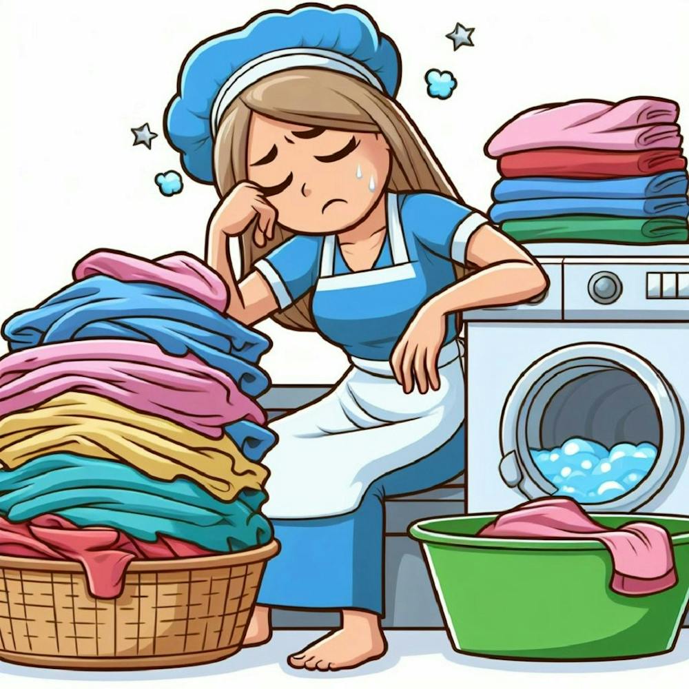 Cartoon Woman Washing Clothes