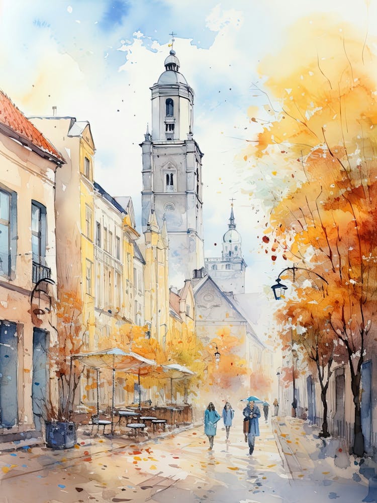 Vilnius Lithuania In Autumn Fall, Watercolour 1