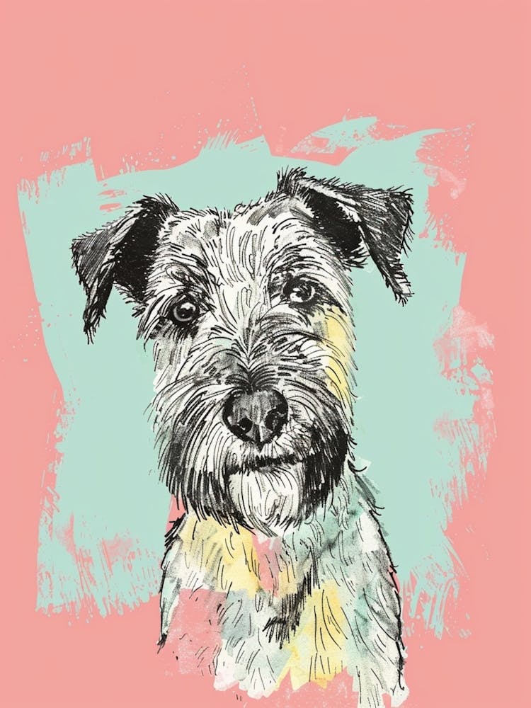 Giant Schnauzer Dog Pastel Line Watercolour Illustration  2