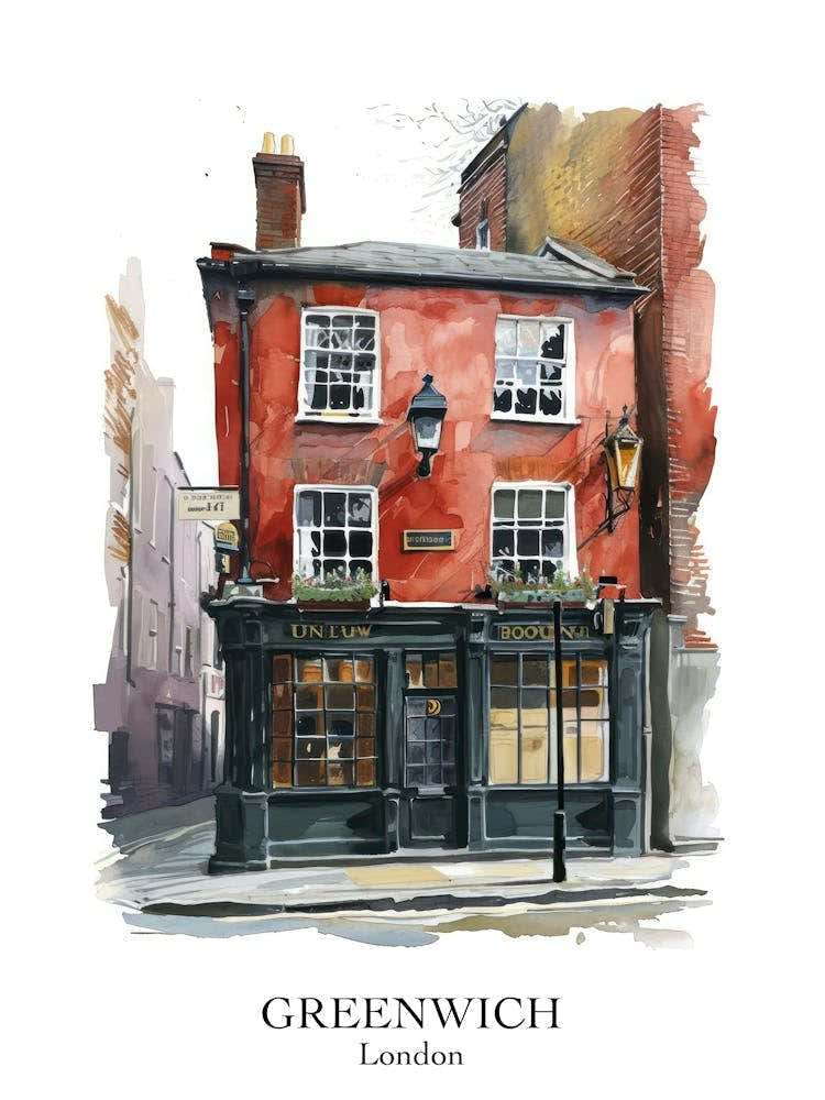Greenwich London Borough   Street Watercolour 1 Poster