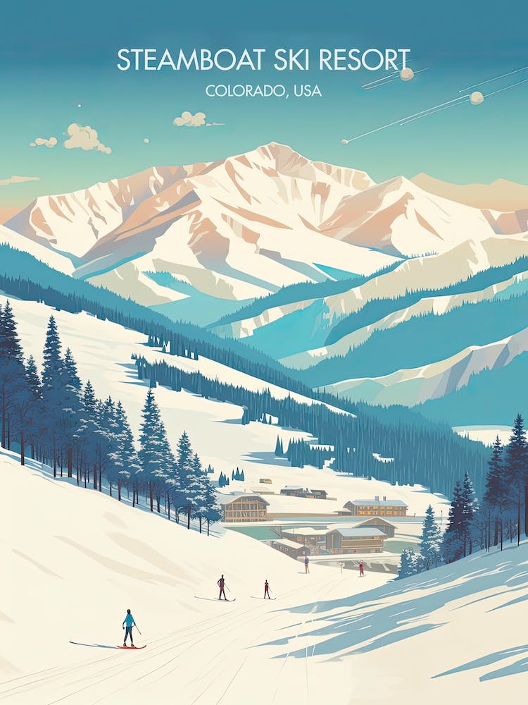 Poster Of Steamboat Ski Resort   Colorado, Usa, Ski Resort Illustration 3