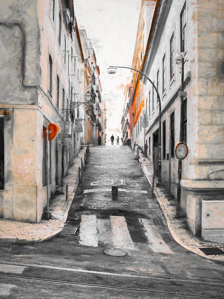 Couple In A Narrow Street Of Lisbon