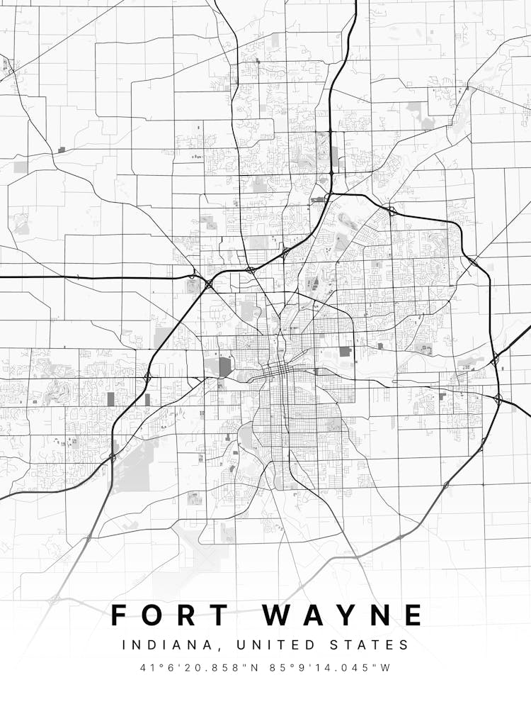 Fort Wayne Indiana USA White Map