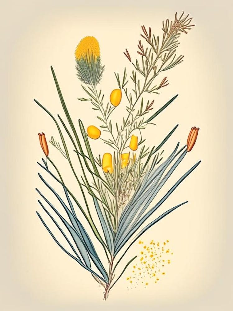 Ephedra Spices And Herbs Retro Drawing 1